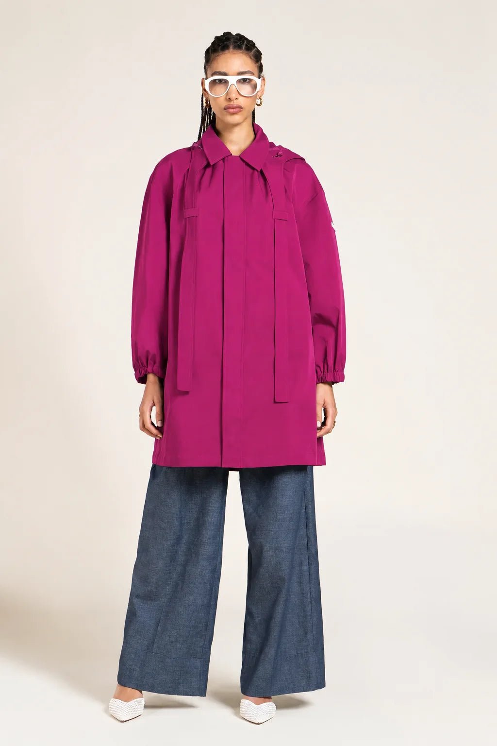 Richelieu - Veste Gabardine Trench long - Flotte - couleur framboise 