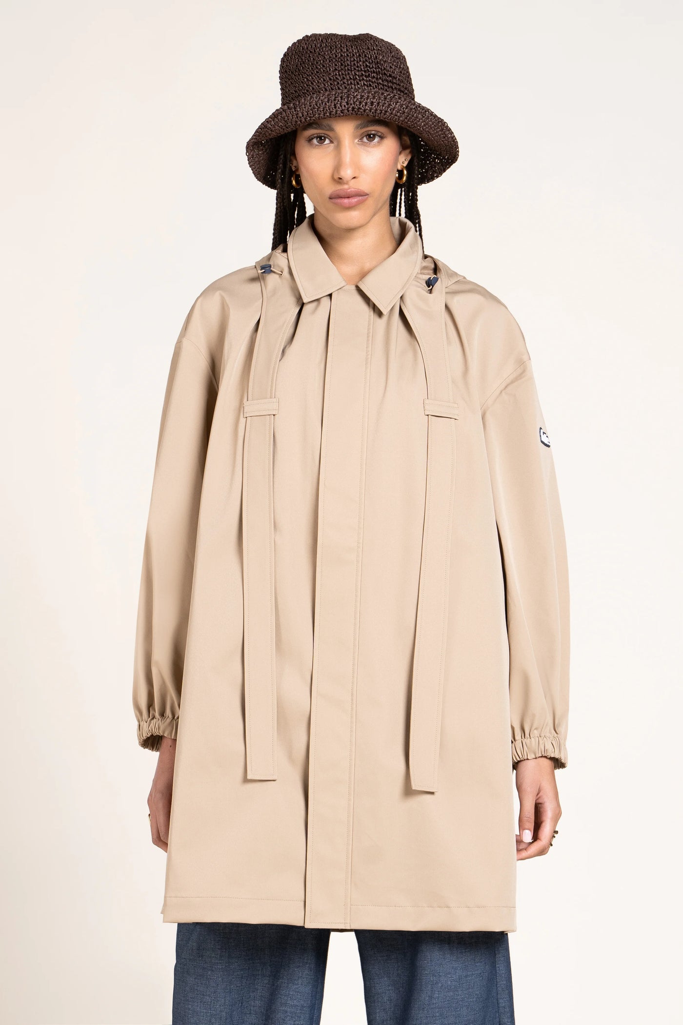 Richelieu - Veste Gabardine Trench long - Flotte - couleur sahara beige 